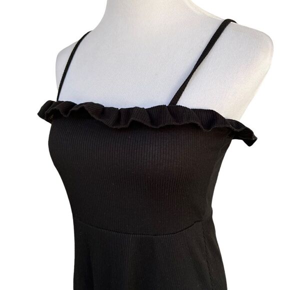 Nasty Gal Collection Black Ribbed Ruffle Mini Dress S - Picture 2 of 6